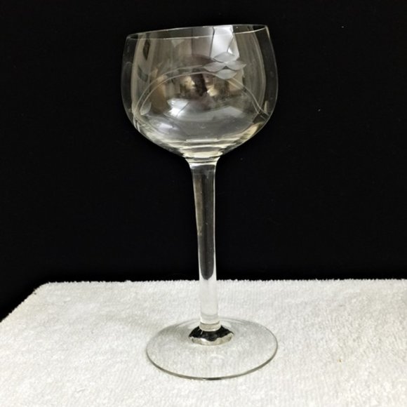 Antique Wine Goblet Stemware Clear Crystal Etched Pattern Round Bowl 1930s 1940s - Picture 1 of 6